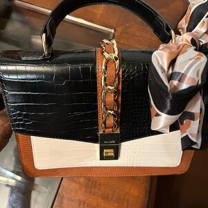 Elegant Black and White Croc-Embossed Handbag